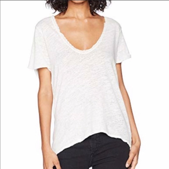 🔥FREE PEOPLE🔥SATURDAY LACE TRIM LINEN BLEND TEE IVORY LARGE NWT - Picture 7 of 11